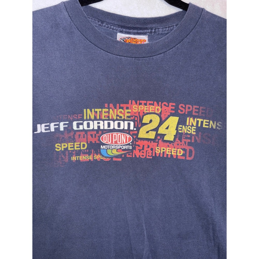 Jeff Gordon NASCAR vintage 90s Winners Circle 24 T-Shirt Navy Blue DuPont size L - Picture 2 of 8